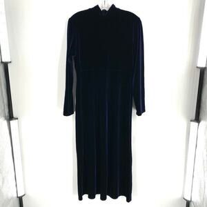 KC Spencer Vintage Womens Gown Dress Blue Velvet Formal Long Sleeve Mock Neck 10